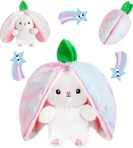 Emoin Strawberry Bunny Stuffed Animal, Cute Reversible series Plush Strawberry to Rabbit Doll, Funny Bunny Toy for Babies and Children Soft childhood memorable gift huggable comfort perfect present