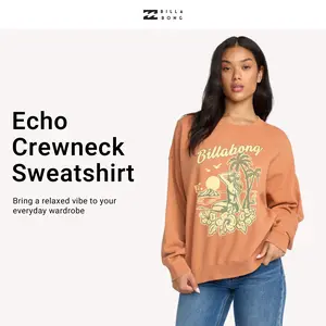 BILLABONG  Women's Echo Crewneck Sweatshirt for Winter, Oversized Pullover, Brushed Fleece, Everyday Wear
