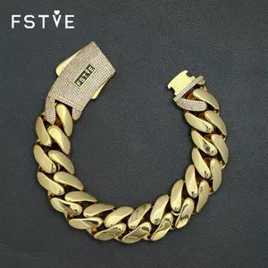 FSTVE Monaco Classic Men's Bracelet 18K Gold-Plated Cuban Chain Hip-Hop Jewelry High-End Fashion Accessory Gifts for Men