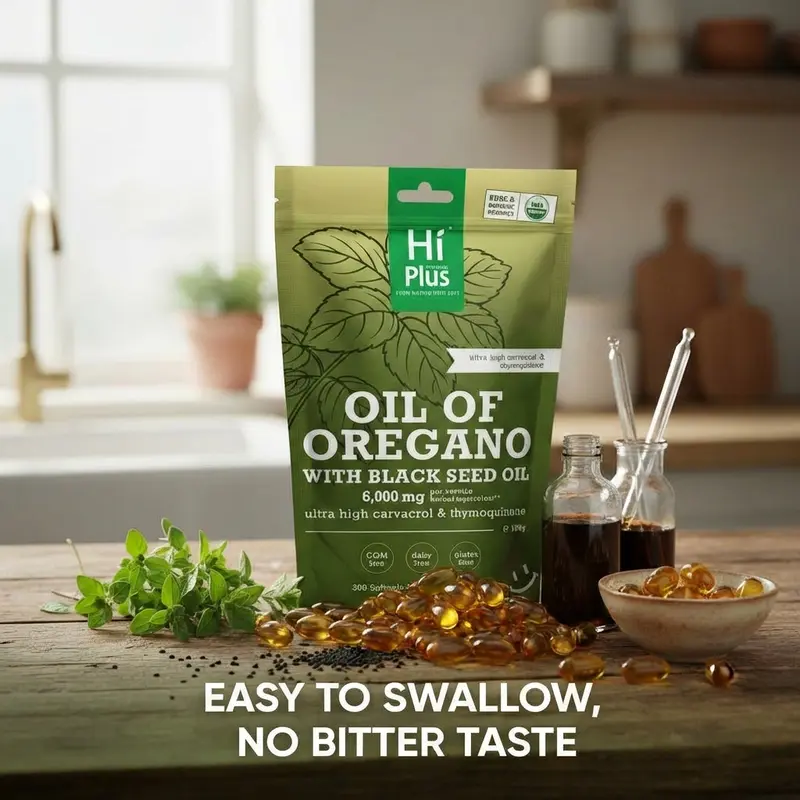 HiPlus Oregano Oil + Black Seed Oil, 300ct Softgels, Plant-Based Daily Routine Supplement