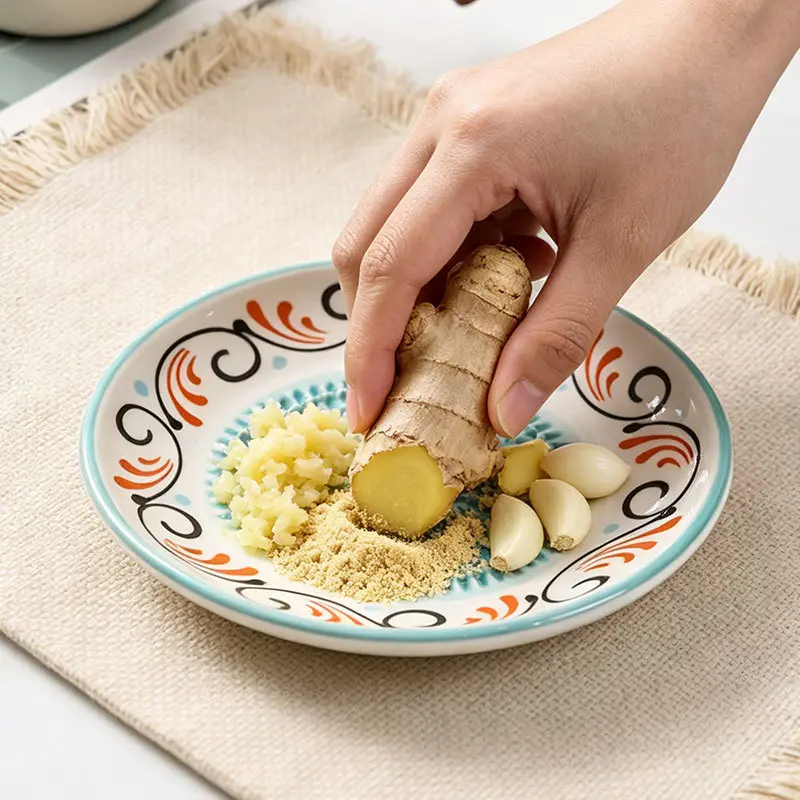 Ceramic Garlic Grater Bowl & Spanish Tomato Plate - Handmade Dishwasher & Microwave Multi-Use Food Processor Suitable for Grinding Garlic, Ginger, Cheese, Vegetables, Mincer Crusher for Pan Con Tomate, Strawberry Dish, Textured Ceramic Plate