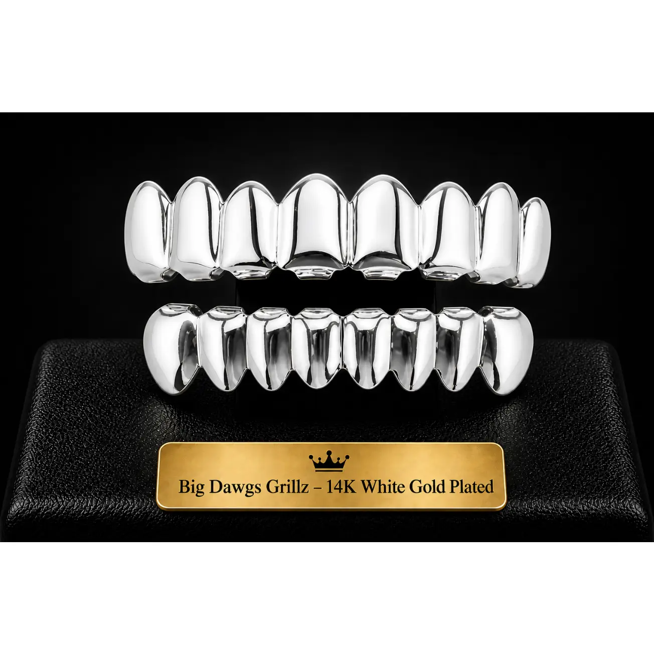 14K White Gold Plated 8 Upper & 8 Lower Grillz Set Player