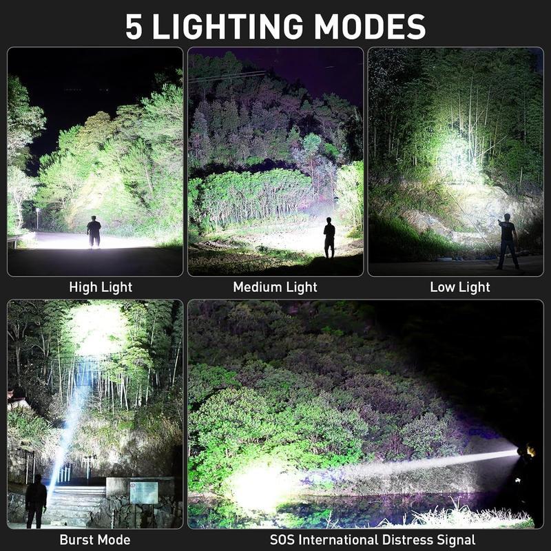 2 Pack High Lumen Rechargeable LED Flashlight with Five Lighting Modes, Powerful Handheld Emergency Flashlight, Suitable for Home Camping and Daily Emergencies,Waterproof Powerful Zoomable Flash Light,Gift for Dad and Bf