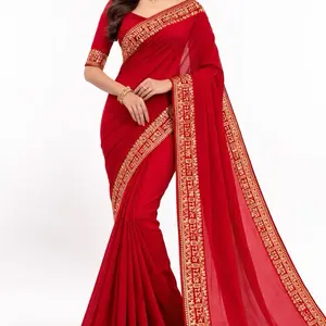 Saubhagya Wati Bhawa Saree Set Teej Special Red  and green Sari with Fully Stitched Blouse for Traditional Wear Clothes Womenswear Costumes