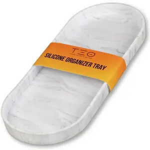 TEO Silicone Tray – 14.5” White Marble Design Vanity Tray for Bathroom Decor, Bedroom, Kitchen, Living Room, Entryway Gift Organiser