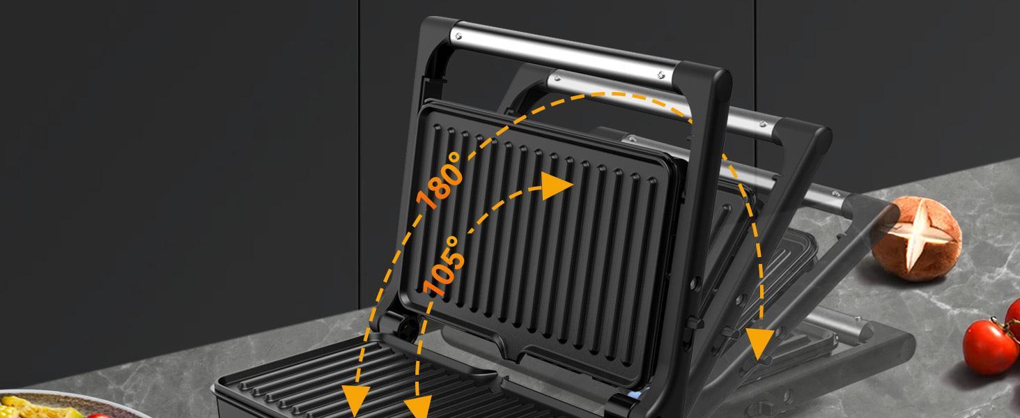 YASHE Sandwich Maker Multi-Function Electric Indoor Grill Mother's Day, Non-Stick Panini Maker, Aluminum plate，with drip tray drain oil toaster