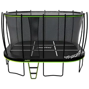 JumpFlex 17' Trampoline MEGA Outdoor Playset with Net and Ladder, Green/Black