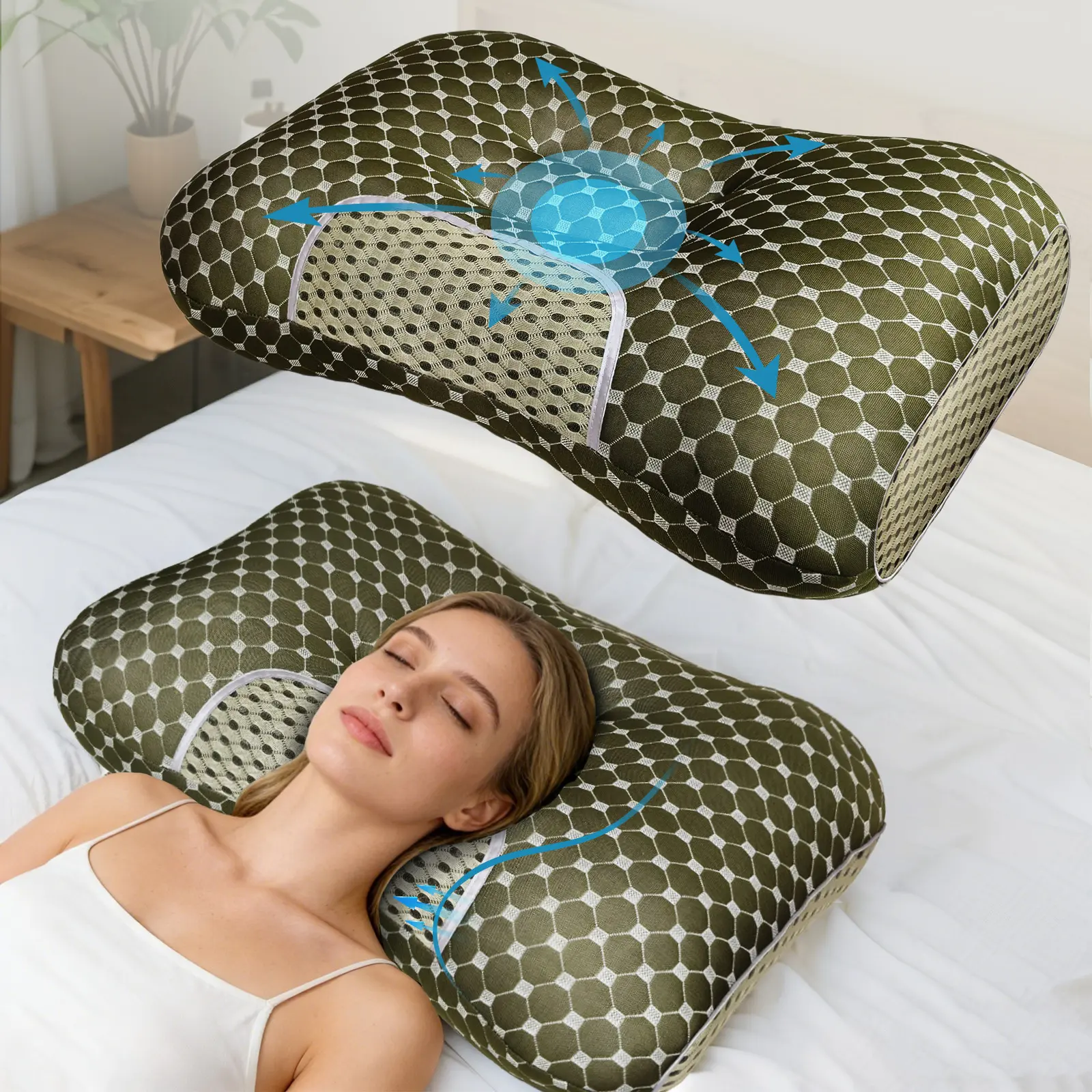 Orthopedic Neck Support Pillow,Pain Relief,Cervical Alignment,Ergonomic Design for Side,Back,Stomach Sleepers Hypoallergenic,Breathable,washable,Luxury Hotel Quality Neck Support Pillows