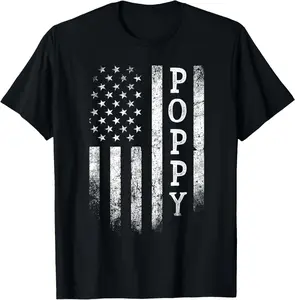 Poppy American Flag Poppy Gifts Patriotic Father's Day T-Shirt Pure Cotton Graphic Tees Menswear Top: Gifts for Men & Women