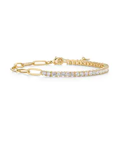 PAVOI 14k Gold Plated Tennis Bracelets for Women - Paperclip Link Chain and Cubic Zirconia Gold Bracelet - Trendy Bridal Jewelry