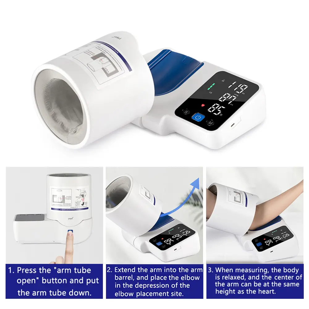 Arm Barrel Electronic Blood Pressure Monitor Digital BP Monitor Tonometer Movable English Voice Broadcast with Large LED Screen 99 * 2 Memory for Home Use