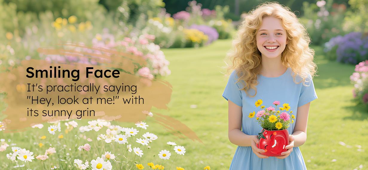 Mushroom Smiley Face Hanging Planter Pot with Drainage, Gardening Plant Gifts for Women Mother Plant Lovers - 3.9inch Opening