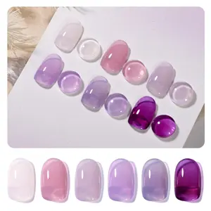 Gaoy Jelly Gel Nail Polish Set - 6 Transparent, White, Purple, Pink Shades, UV Light-Curable Formula for Salon-Quality Nail Art & Home DIY Use
