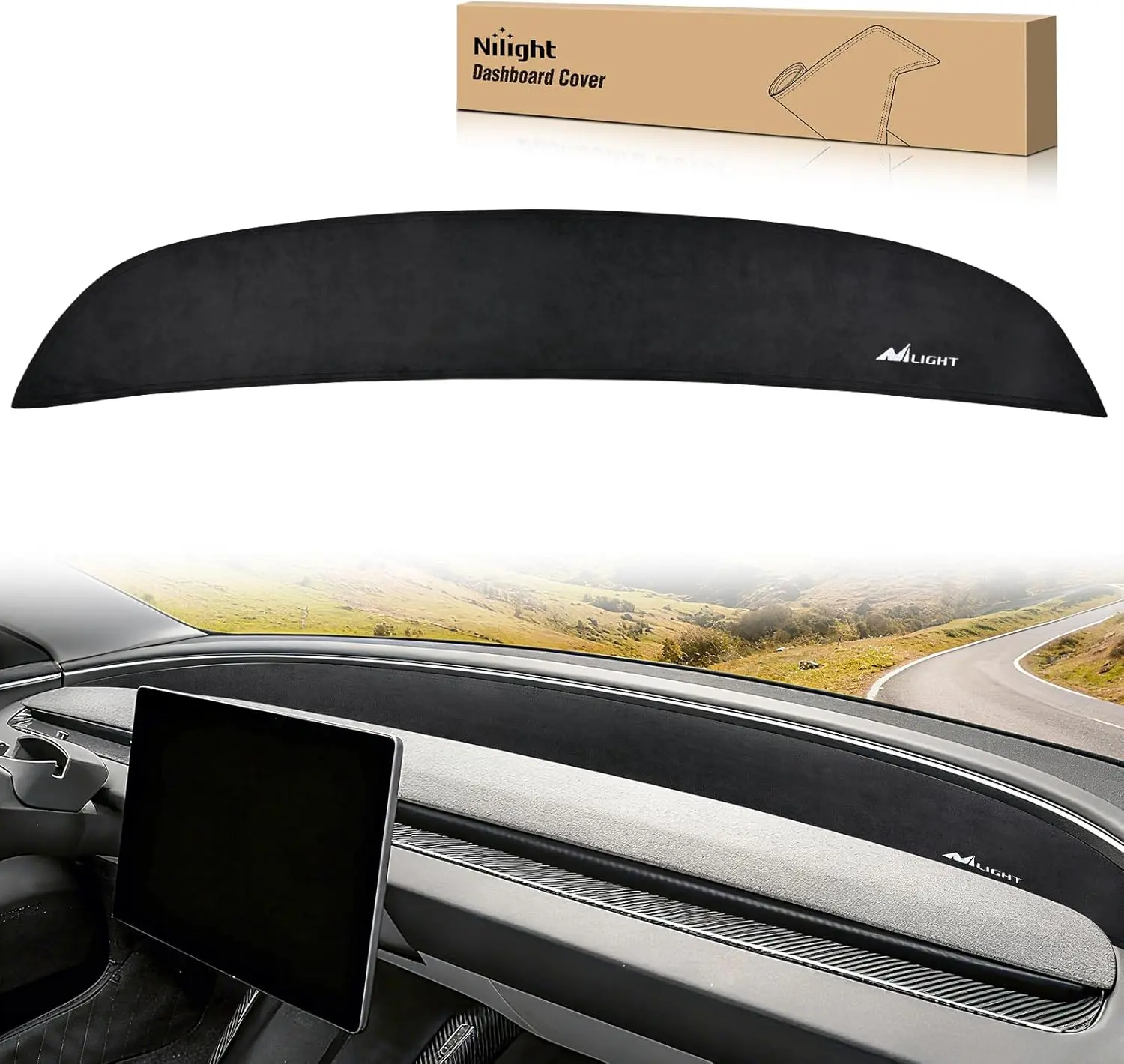 Nilight Custom Fit Suede Dashboard Cover for Tesla Model 3 Highland 2024-2025, Car Interior Accessories with UV Protection Sunshade Glare Protector, Fade & Dust Buildup Resistant Decor Mat, Press-Fit Install, Enhances Driving Safety, Father's Day Gift, Su
