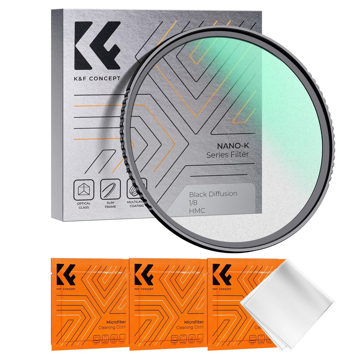 【K&F CONCEPT】82mm Black Diffusion 1/8 Filter, Mist Dreamy Cinematic Effec Filter 3 pcs Claening Cloth for Video/Vlog/Portrait Photography K-Series，photography equipment, Black Diffusion Filter, Diffusion Filter, Softens Light