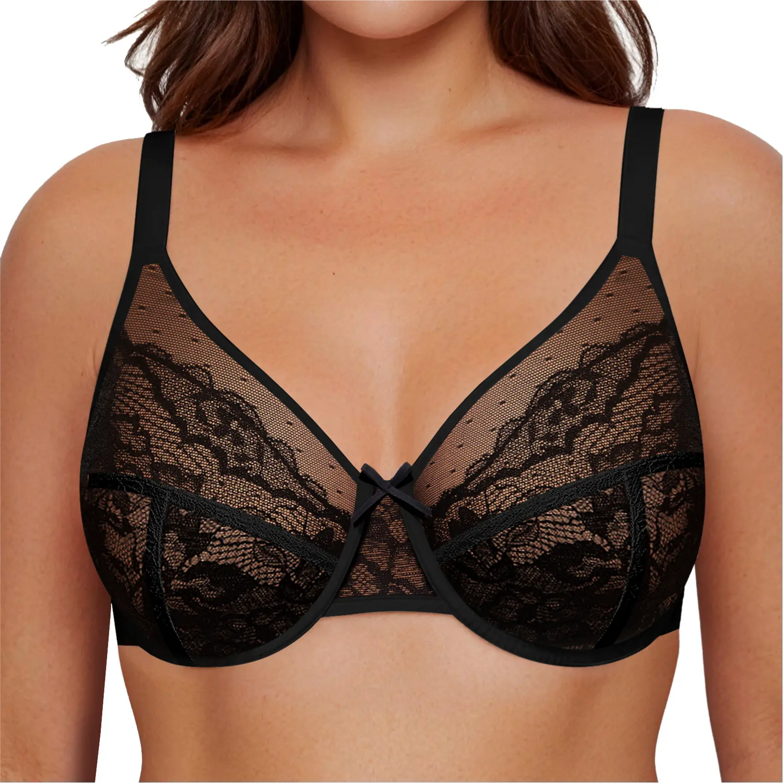 LetsJoli Enchante Floral Lace Plus Size Underwire Unlined Unpadded Minimizer Full Coverage Bra Women's Wear Comfortable Breathable Mesh Cup Plus Size  Postpartum Support Bra Thin Breathable Bra,clothes for back to school,first day of school outfits