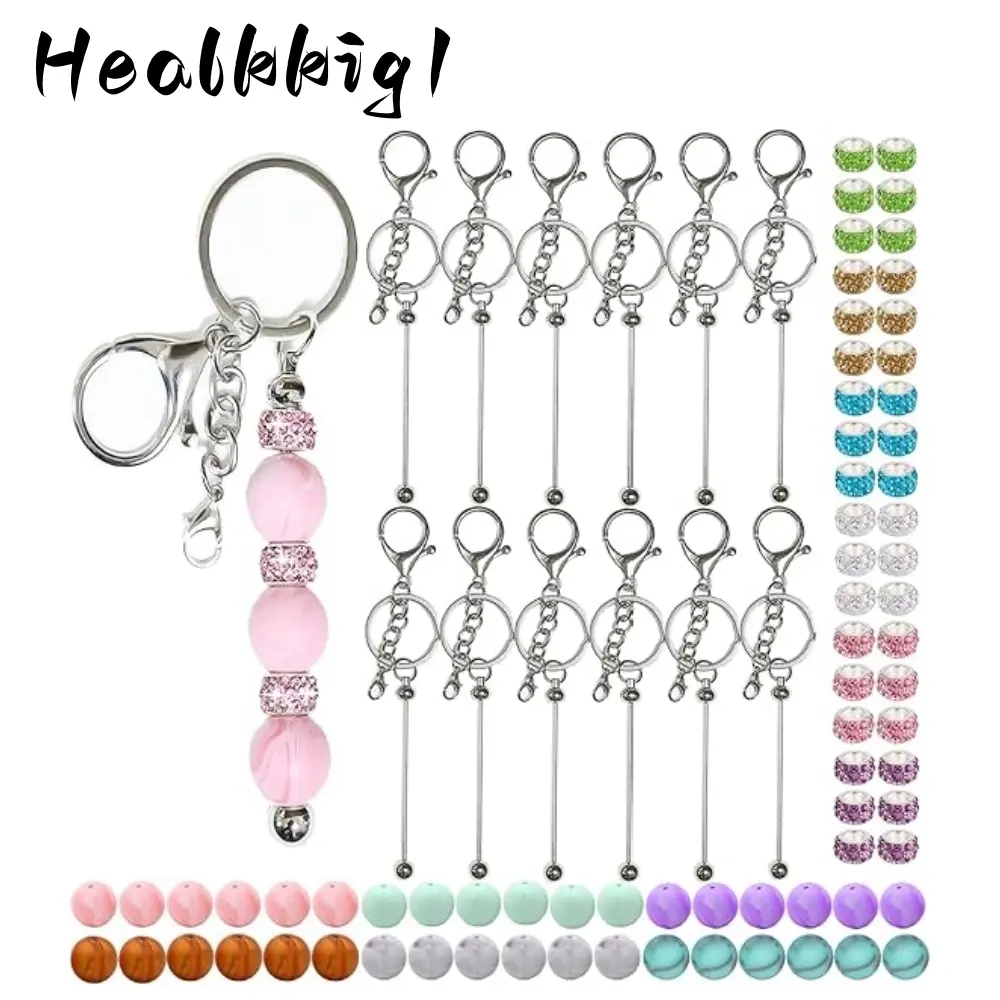 84pcs Beaded Keychain Set | Bulk Keychain Making Supplies with Silicone & Spacer Beads