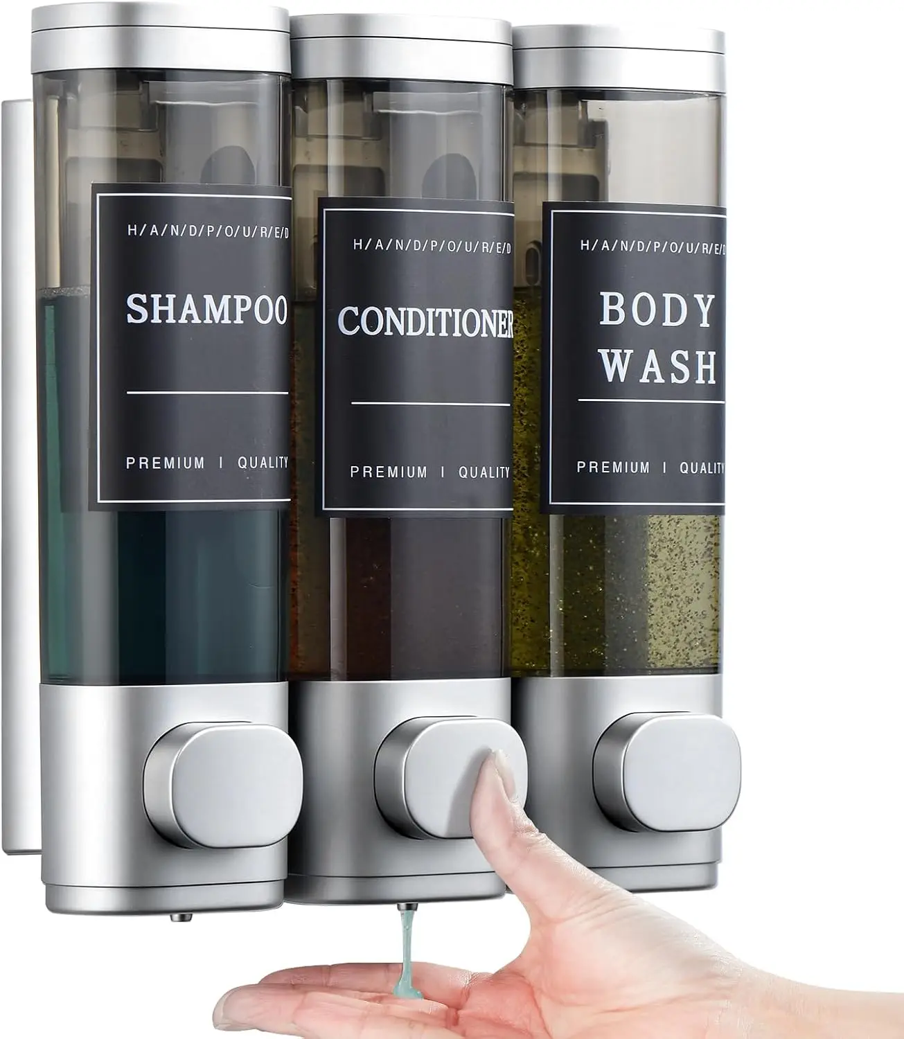 Zoronk Shampoo and Conditioner Dispenser,Shower Soap Dispenser 3 Chamber No Drill Wall-Mounted Shampoo Dispenser for Shower Wall Mounted Shower Dispenser for Bathroom Hotel Large Capacity,Silver