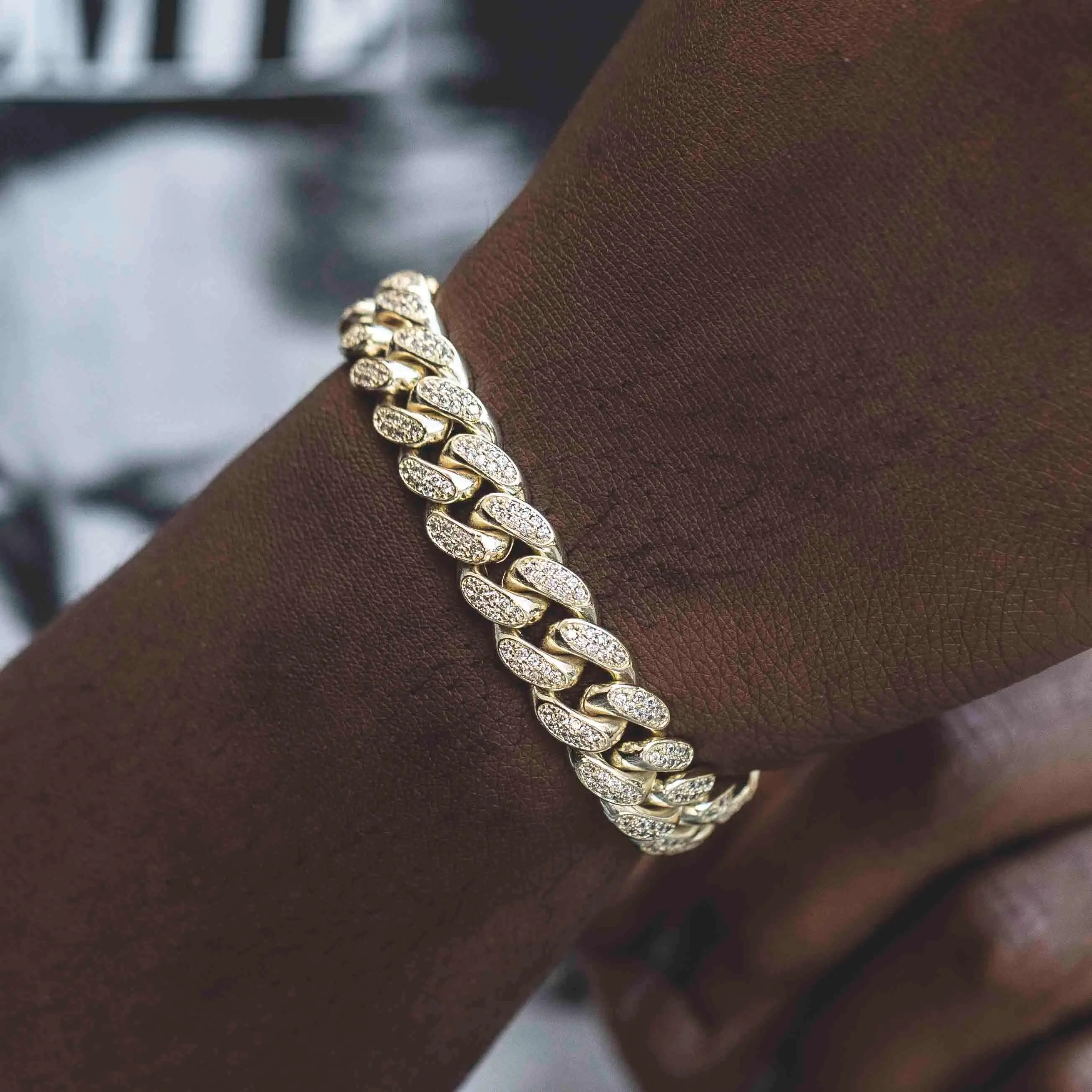 GLD Diamond Cuban Link Bracelet in Yellow Gold - 12mm - Perfect Gift