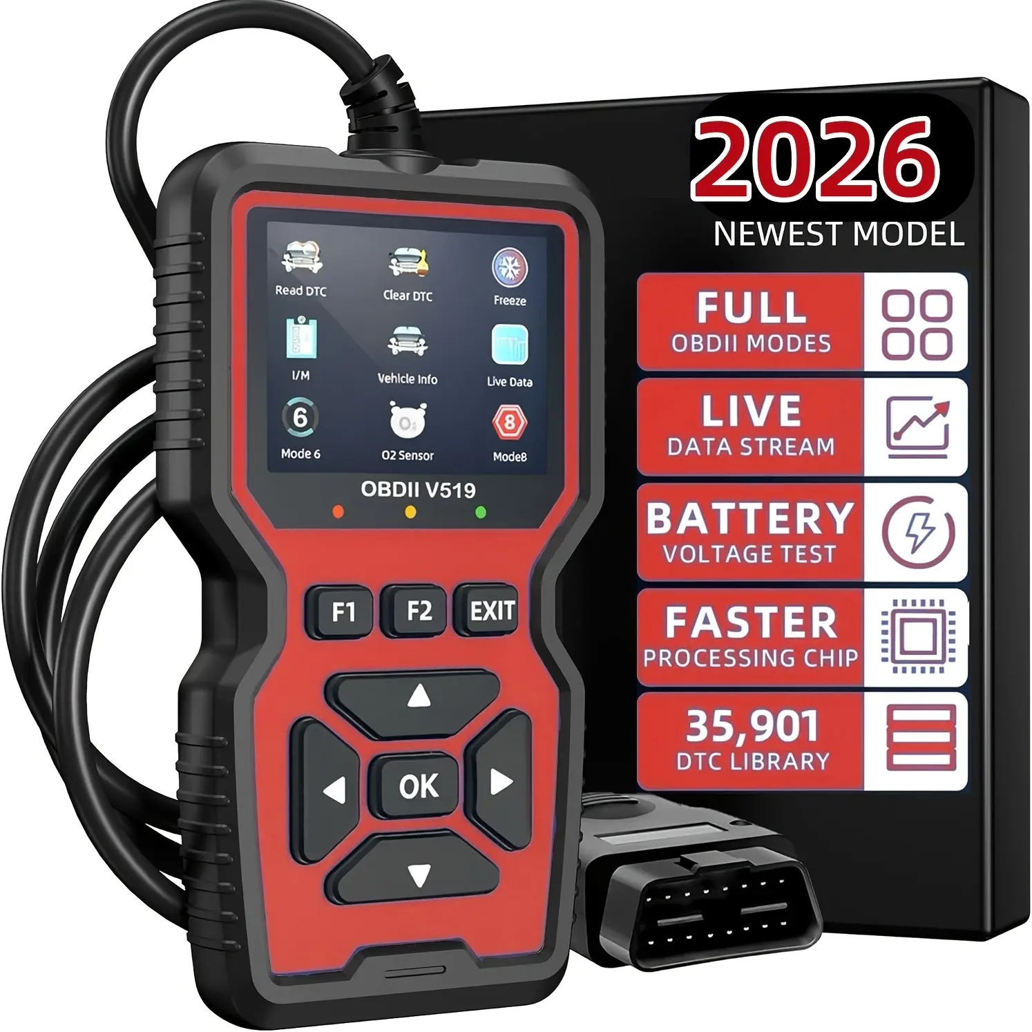 OBD2 Scanner Diagnostic Tool Code Reader, Car Engine Fault Code Reader with Voltage Tester & Charging System Test, OBDII/EOBD Diagnostic Tool for Compatible OBD2 Protocol Vehicles, V519 Red #Summervibes #FathersDayGift