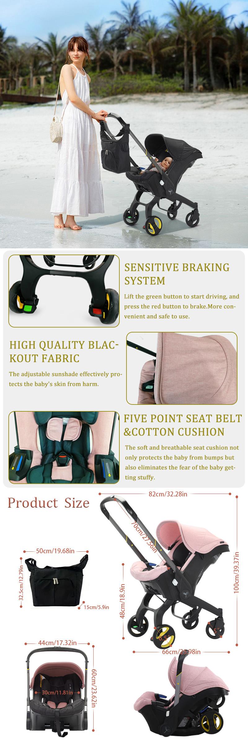 Multi Functional Baby Stroller with Chest Clip & 5 Point Seat Belt Foldable Design Two Way Push Includes Free Bag