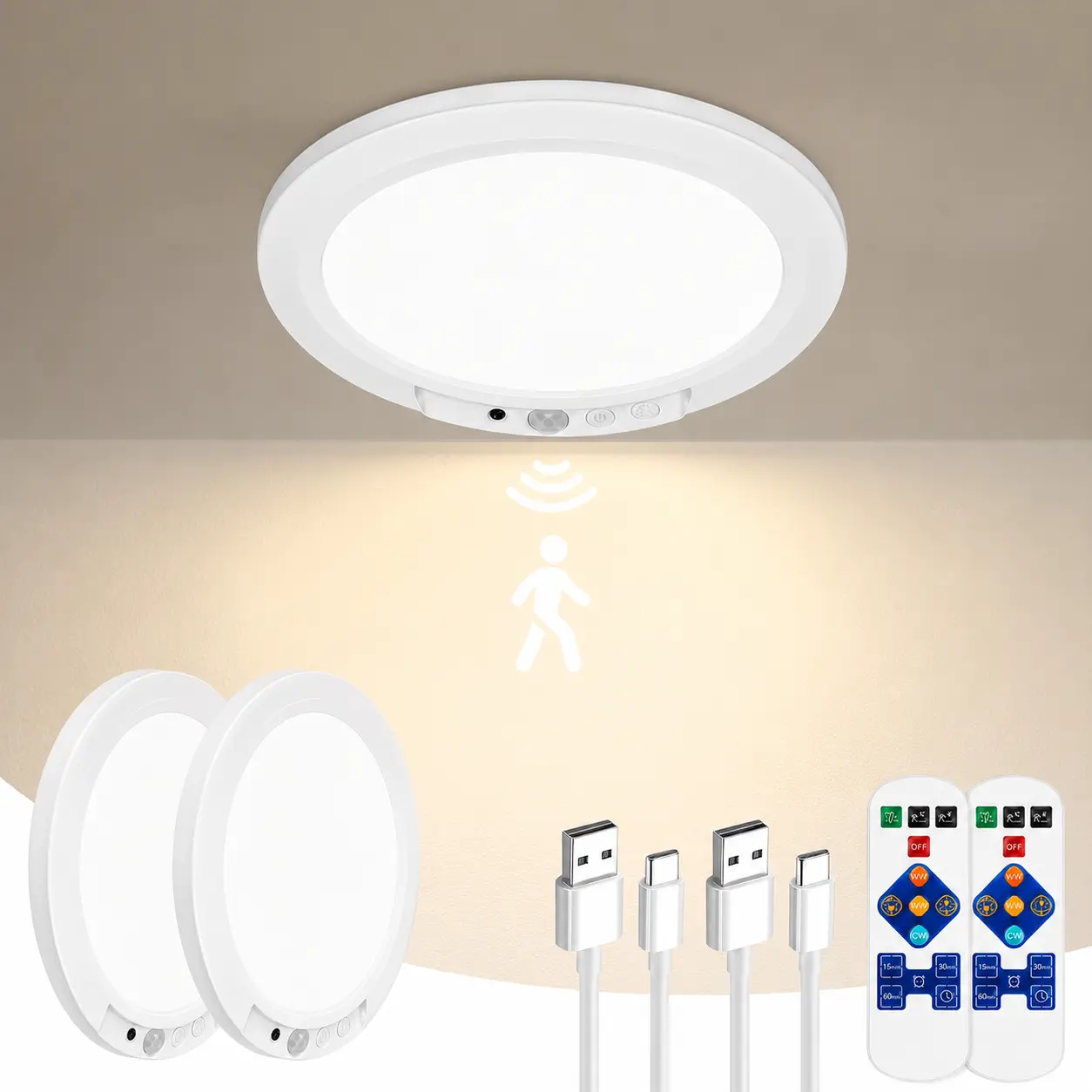 Rechargeable Motion Sensor Ceiling Light with Remote, Battery Operated Closet Light No Wiring, Wireless LED Shower Lights, 3 Colors Dimmable Indoor Overhead Lamp for Closet Shower Pantry Shed Hallway automatic living scenario magnetic porch