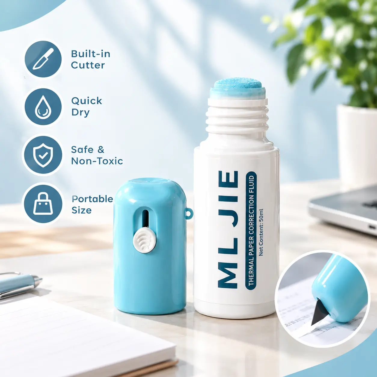 2-in-1 Water-Based Thermal Paper Eraser & Correction Fluid Set - Data Protection Redacting Marker, Built-In Cutter, Lightweight, Quick Dry, Leak-Proof for Package Label Text Covering (Ideal for Business Trips, City Excursions, Office Stationery)