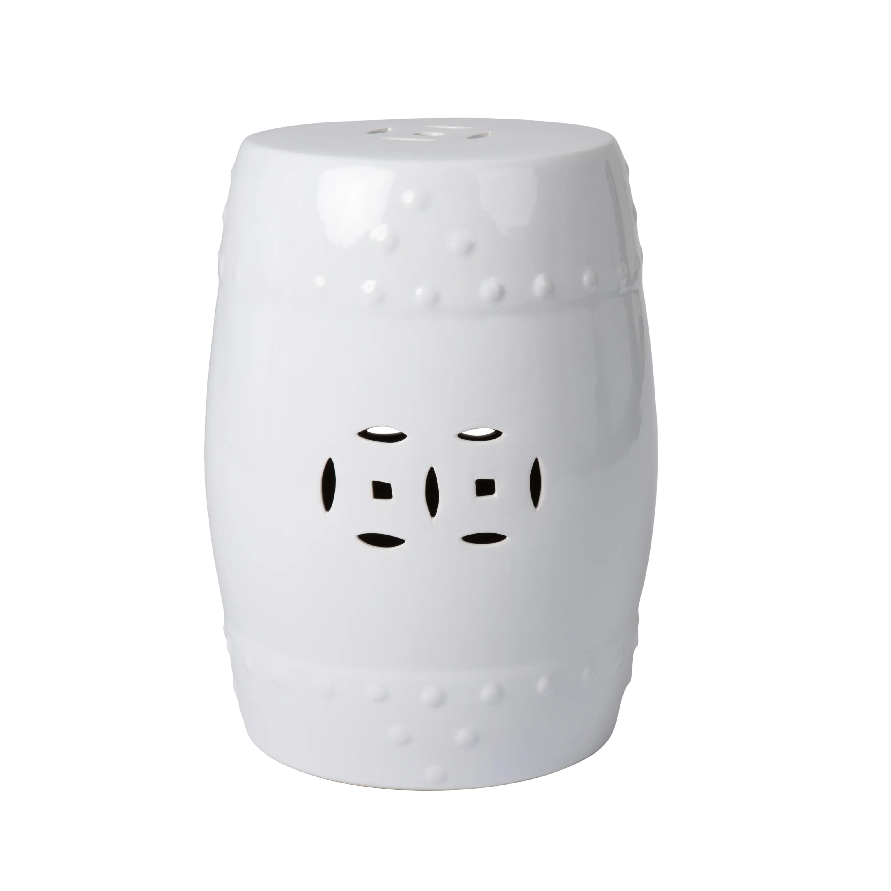 Double-Medallion Ceramic Indoor/Outdoor Garden Stool/Table in Optic White