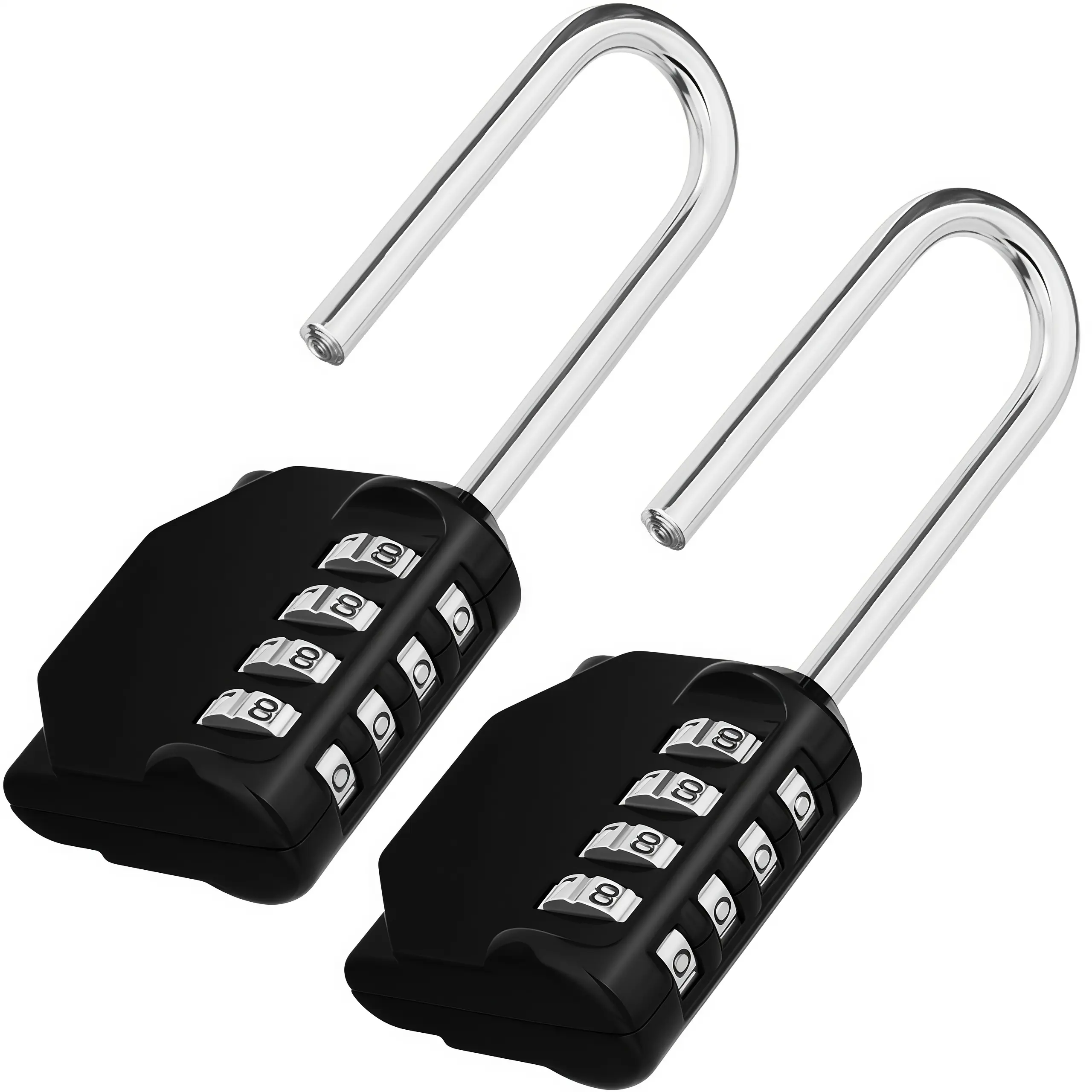 LMMAKE 2PCS Long Shackle Combination Padlocks, 4.09" Overall Height, 2.20" Shackle Height, Weatherproof 4-Digit Code Lock for Gates, Sheds, Gym Lockers & Outdoors