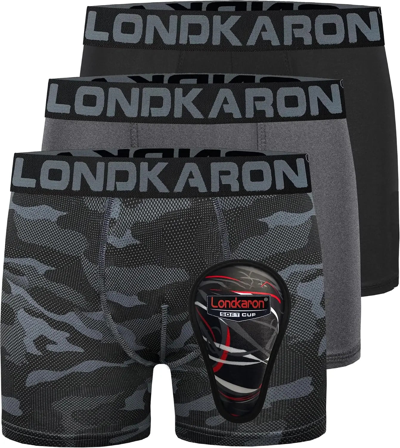 3-Pack Youth Boys Stretch Boxer Briefs w/Soft Protective Cup, Elite Boxer Jock for Baseball & FootballGift.