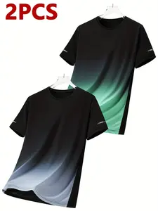 Pack of 2 summer casual running sports T-shirts, moisture-wicking quick-dry tops suitable for fitness, leisure, and hiking—great for gifting to men; available in multiple colors.