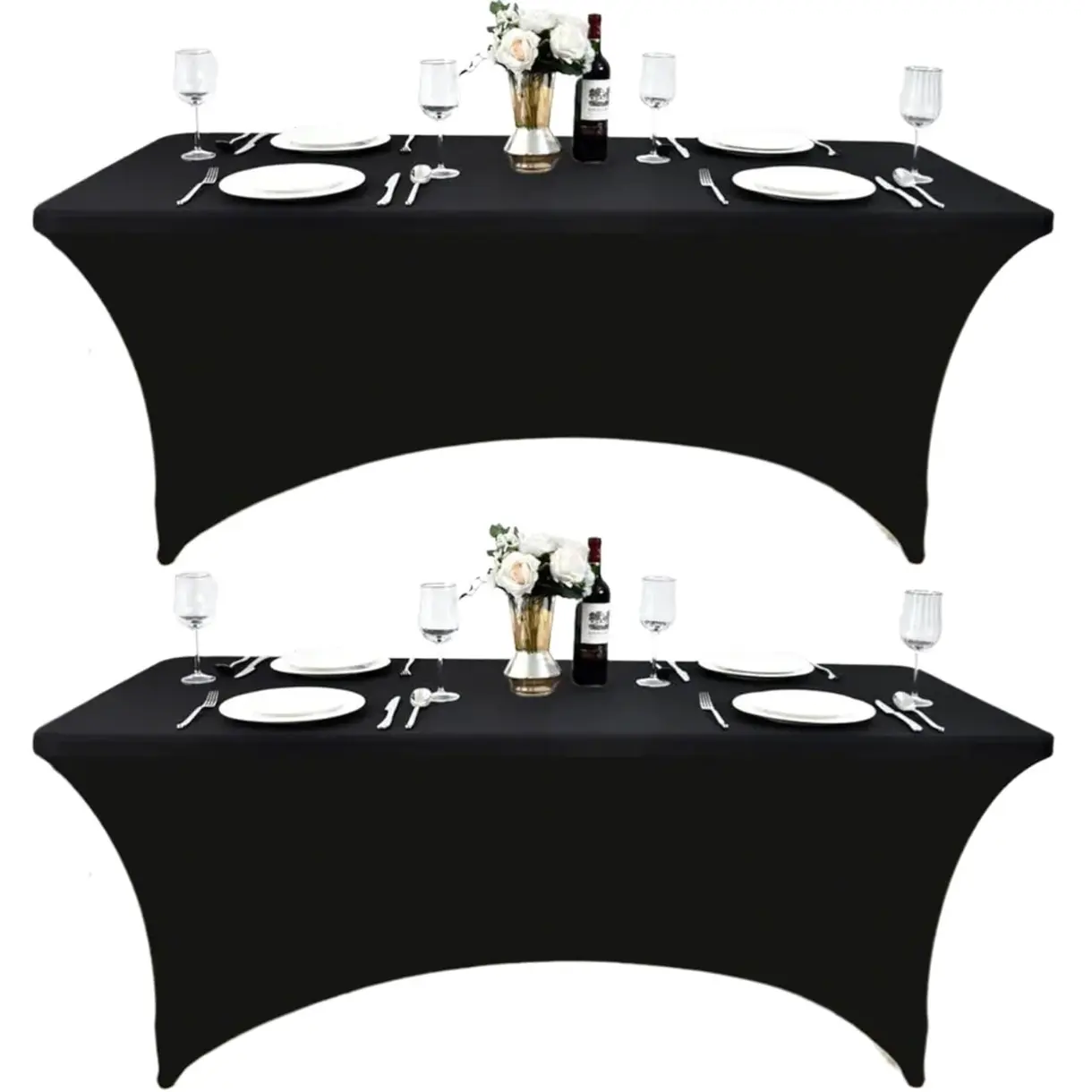 2-Pack 6ft Black Spandex Table Covers for Rectangle Standard Folding Tables - Wrinkle Resistant Stretch Tablecloths - Ultimate Fitted Table Protector for Parties, Trade Shows, Banquet