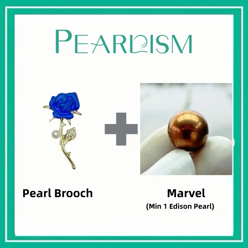 【Adee】Blue Rose Brooch+ Marvel Edison pearl (Min 1pc Edison pearl as gift) [Open in live ]｜Freshwater Deep/Red Wine/Pistachio Color Round Edison Pearl 11-16mm