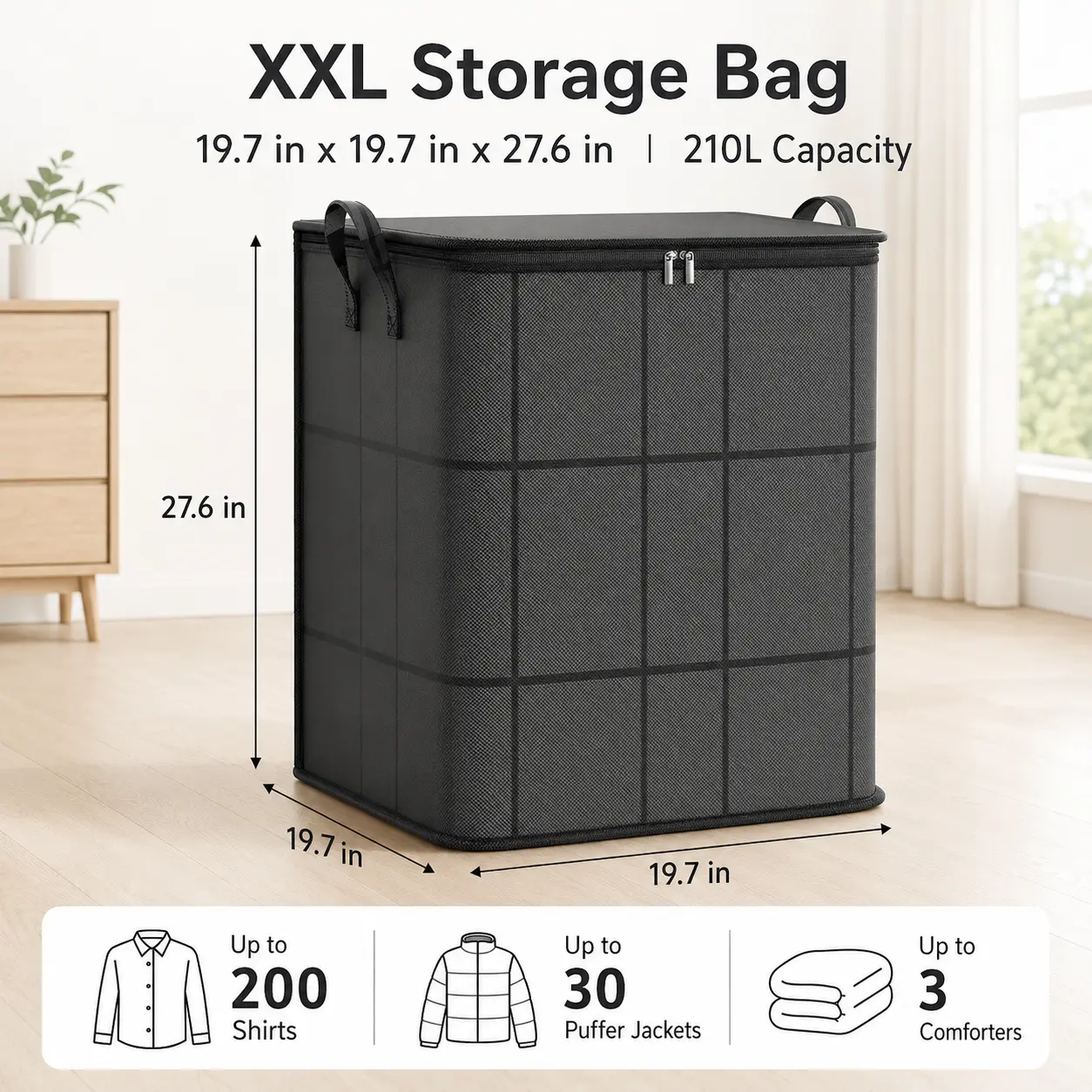 Spacious Moving Storage Bin, Zippered Organizer for Quilts, Bedding & Sweaters, Large Capacity Fabric Bag for Moving Day, Closet & Bedroom Use,camping essentials, Large Capacity Storage Organizer, Storage Containers