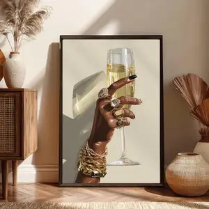 Elegant Black Woman Champagne Art Print: Chic Modern Glam
