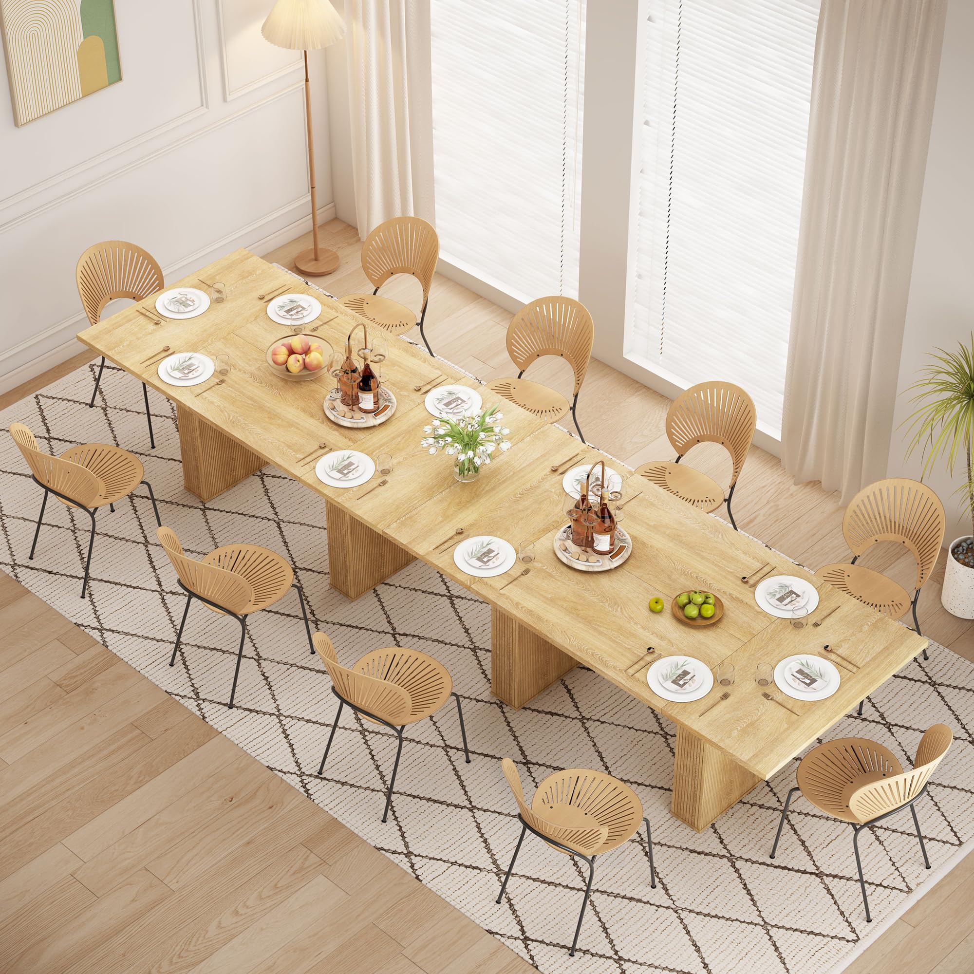 Giratree 78 Inch Dining Table for 6 8 10, Modern Farmhouse Rectangular Kitchen Table, Dining Room Long Tables with Wood Strip Base for Kitchen Living Room