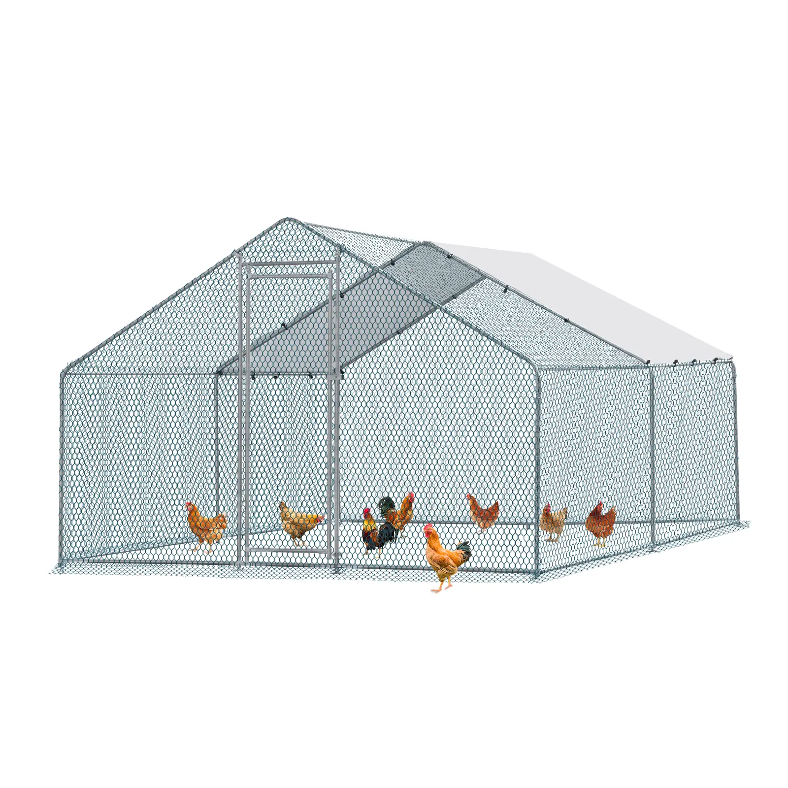 Large Metal Chicken Coop, Walk-in Poultry Cage Chicken Hen Run House with Waterproof Cover, Rabbits Cats Dogs Farm Pen for Outdoor Backyard Farm Garden