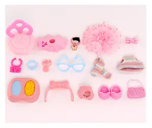 16PCS Mini Accessories Set for Mini Action Toy Pets with Bobble-head,Include Collar Necklace Dress Glasses Food Hat Scarf Shoes Chair Bow(B49)