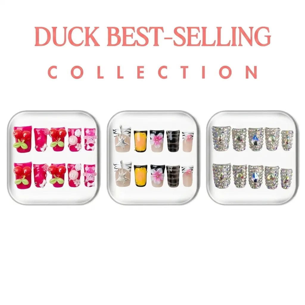 Zencave DUCK BEST-SELLING Collection - Handmade Press-On Nails | Reusable, Salon-Quality, Long-Lasting, Glossy Design