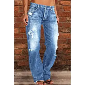 Women's brushed jeans, mid waist straight leg jeans, plus size boyfriend jeans, flared jeans, size 90 hippie clothes, women's bottoms