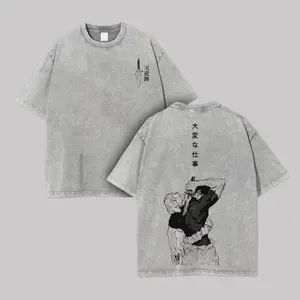 Jujutsu Kaisen Fushiguro Toji Double Acid Wash Oversized Graphic Tees, Vintage Manga Anime Cotton Streetwear T-Shirts For Men