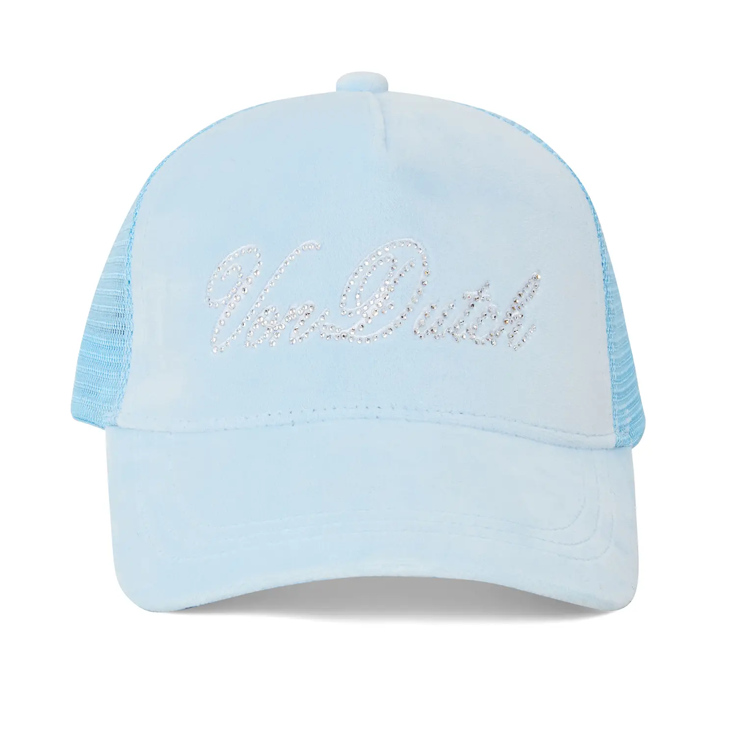 Baby Blue Velour Rhinestone Trucker Hat