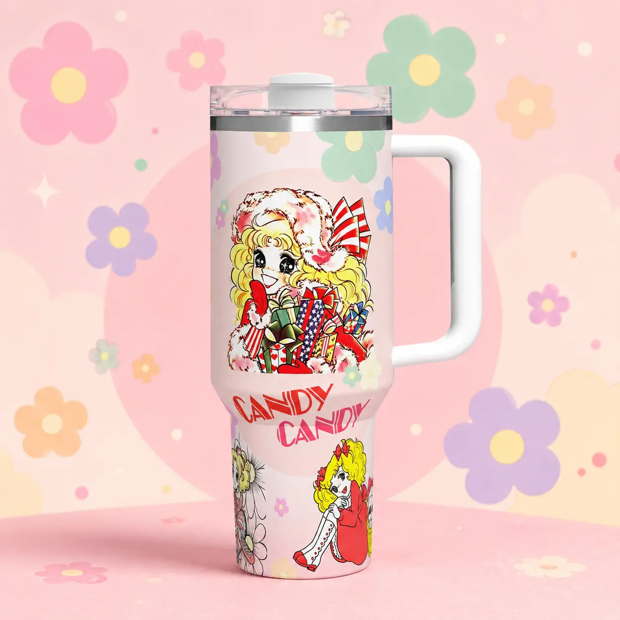 Candy Candy 40oz Tumbler for Your Beverages, Drinkware Water Bottle Cup Mug, Washable Portable Reusable Bottled Stylish, 40oz Tumbler with Handle, Candy Candy Design, Reusable Travel Cup, Daily Use Drinkware, Gift Idea