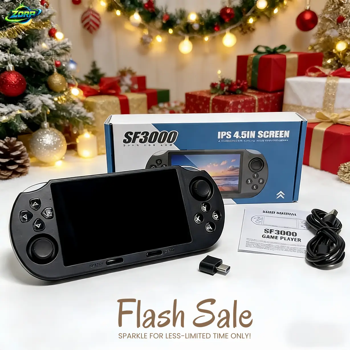 ZORP SF3000 Portable Retro Handheld Video Game Console, 4.5" IPS Display Mobile Gaming Set, 3000mAh Rechargeable Battery, 64GB TF Card, Compact Tech Mini Gadget for Gamer Stuff,  BlackFriday,Halloween Christmas New Year Gift
