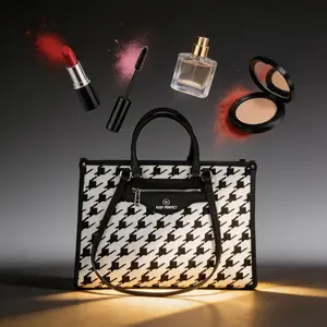 KEEP PERFECT Houndstooth Tote Bag Customized Handbags Large Capacity Tartan Tote Bags Laptop Bags Business Handbags Versatile Use for Various Occasions Premium Soft Knit Tech Timeless Houndstooth casual style gift Pu Tote Satchel Lightweight Quilted Tote