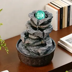 Four-Layer Rock Fountain, 9.84-Foot Tall (for - actual height suitable for indoor use) Tabletop Waterfall Fountain with LED-Lit Rock Layers, Resin Indoor Fountain for home/Office Decor, Humidifier & - Sound of Flowing Water, Festival Gift