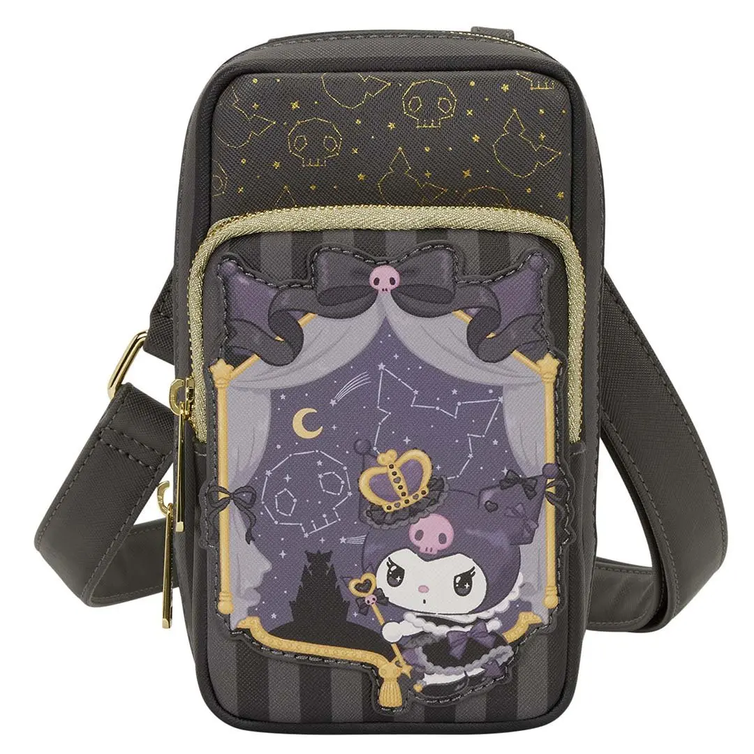 Loungefly Sanrio Kuromi 20th Anniversary Faux Leather Graphic Cell Phone Crossbody Bag with Coin Bag, Women's Adjustable Basic Crossbody Clutch Purse, Zipper, Lightweight, Cute, Casual, Messenger Bag
