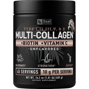 Premium Multi Collagen Peptides Powder – Types I, II, III, V & X with Vitamin C, Biotin & Hyaluronic Acid for Hair, Skin & Nails Support, Unflavored, 45 Servings