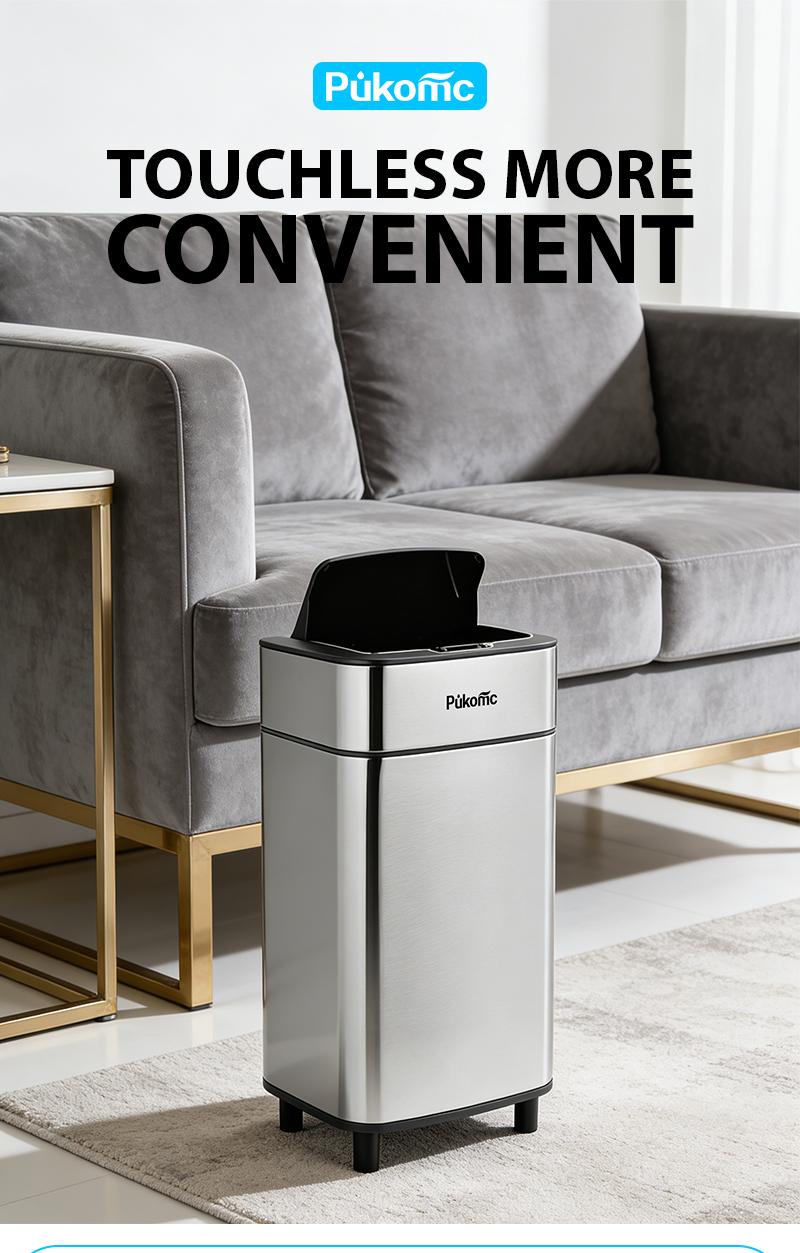 Pukomc Automatic Touchless Trash Bin – 10L/14L Sensor Lid, Compact Space-Saving Design for Kitchen, Bathroom & Office, Hands-Free Operation