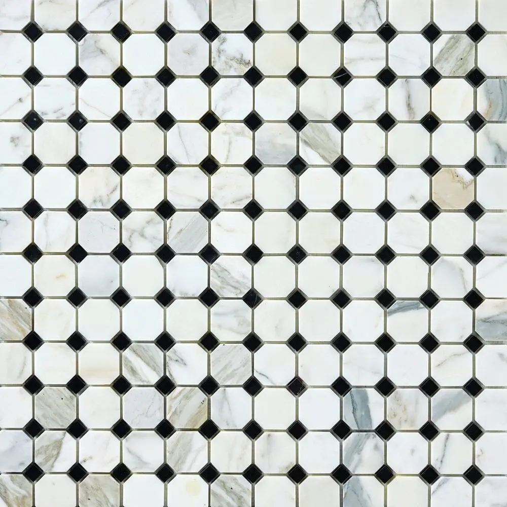 Calacatta Gold & Black Octagon 12x12 Polished/Honed Marble Mosaic Tile
